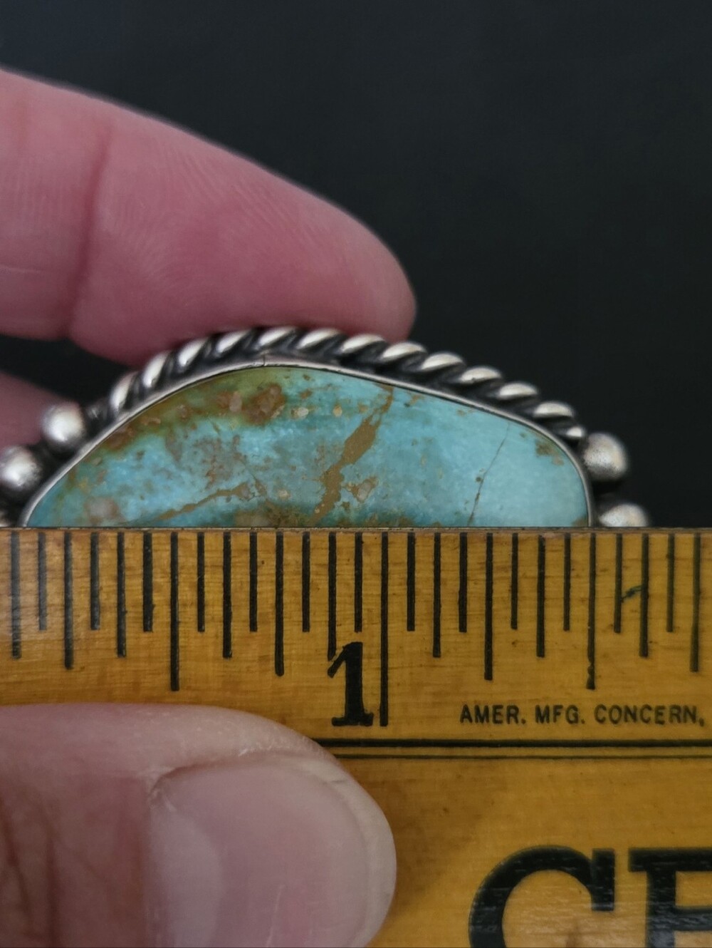 Large Blue-Green Royston Turquoise Statement Ring with Bronze Matrix - Picture 7 of 9